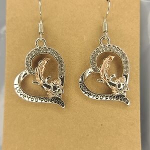 HEART I Love You Forever silvertone dangle earrings NWT